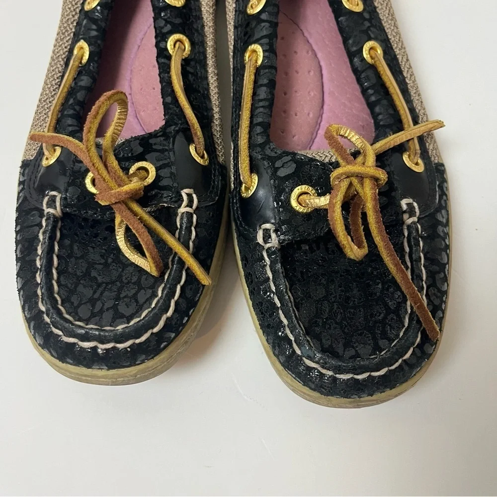 Sperry's Topsider Angelfish Boat Shoe Black Animal‎ Print 6.5M
